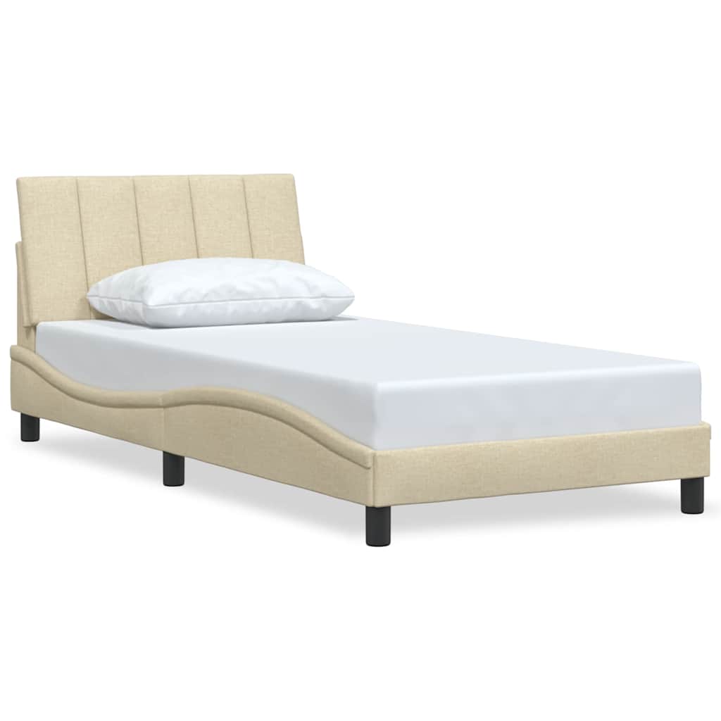 Bedframe zonder matras "Hanko" 100x200 cm stof crèmekleurig is nu te koop bij PeponiXL, paradijselijk wonen!