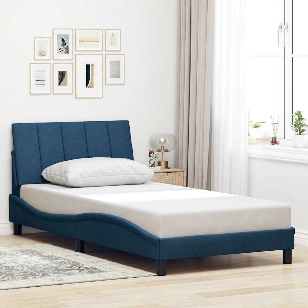Bedframe zonder matras "Hanko" 100x200 cm stof blauw is nu te koop bij PeponiXL, paradijselijk wonen!