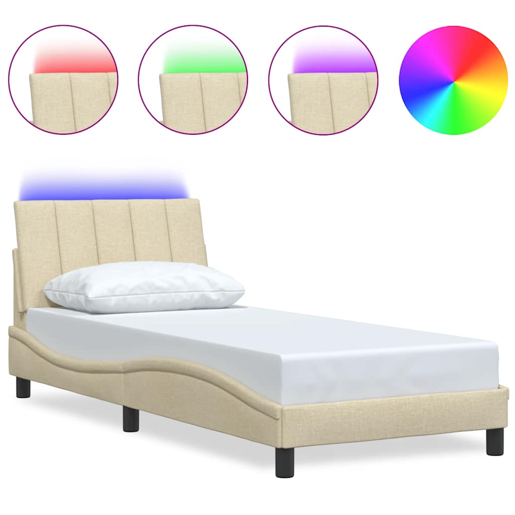 Bedframe zonder matras "Hanko" 80x200 cm stof crèmekleurig is nu te koop bij PeponiXL, paradijselijk wonen!