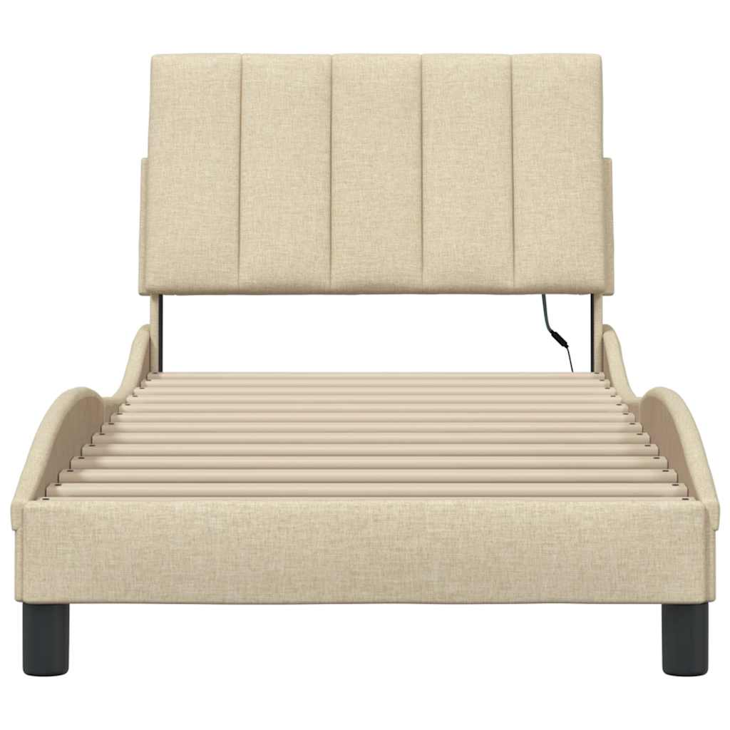 Bedframe zonder matras "Hanko" 80x200 cm stof crèmekleurig is nu te koop bij PeponiXL, paradijselijk wonen!