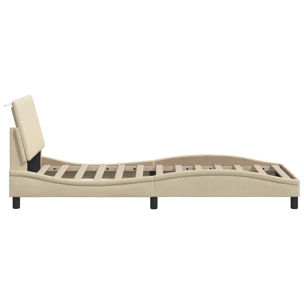 Bedframe zonder matras "Hanko" 80x200 cm stof crèmekleurig is nu te koop bij PeponiXL, paradijselijk wonen!