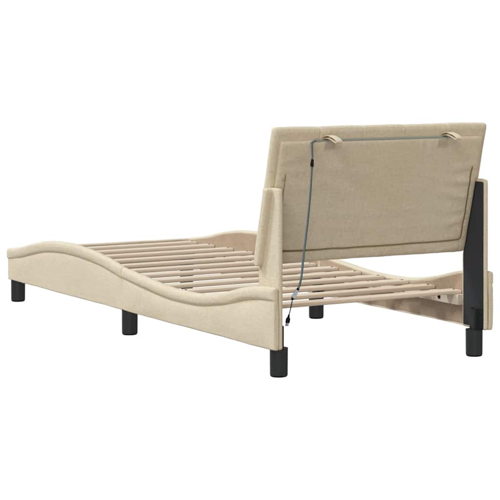 Bedframe zonder matras "Hanko" 80x200 cm stof crèmekleurig is nu te koop bij PeponiXL, paradijselijk wonen!