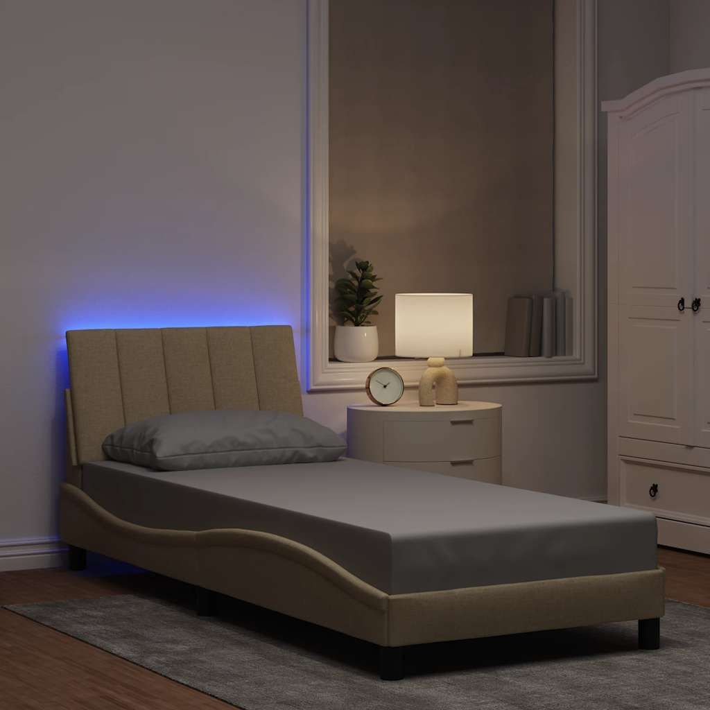 Bedframe zonder matras "Hanko" 80x200 cm stof crèmekleurig is nu te koop bij PeponiXL, paradijselijk wonen!
