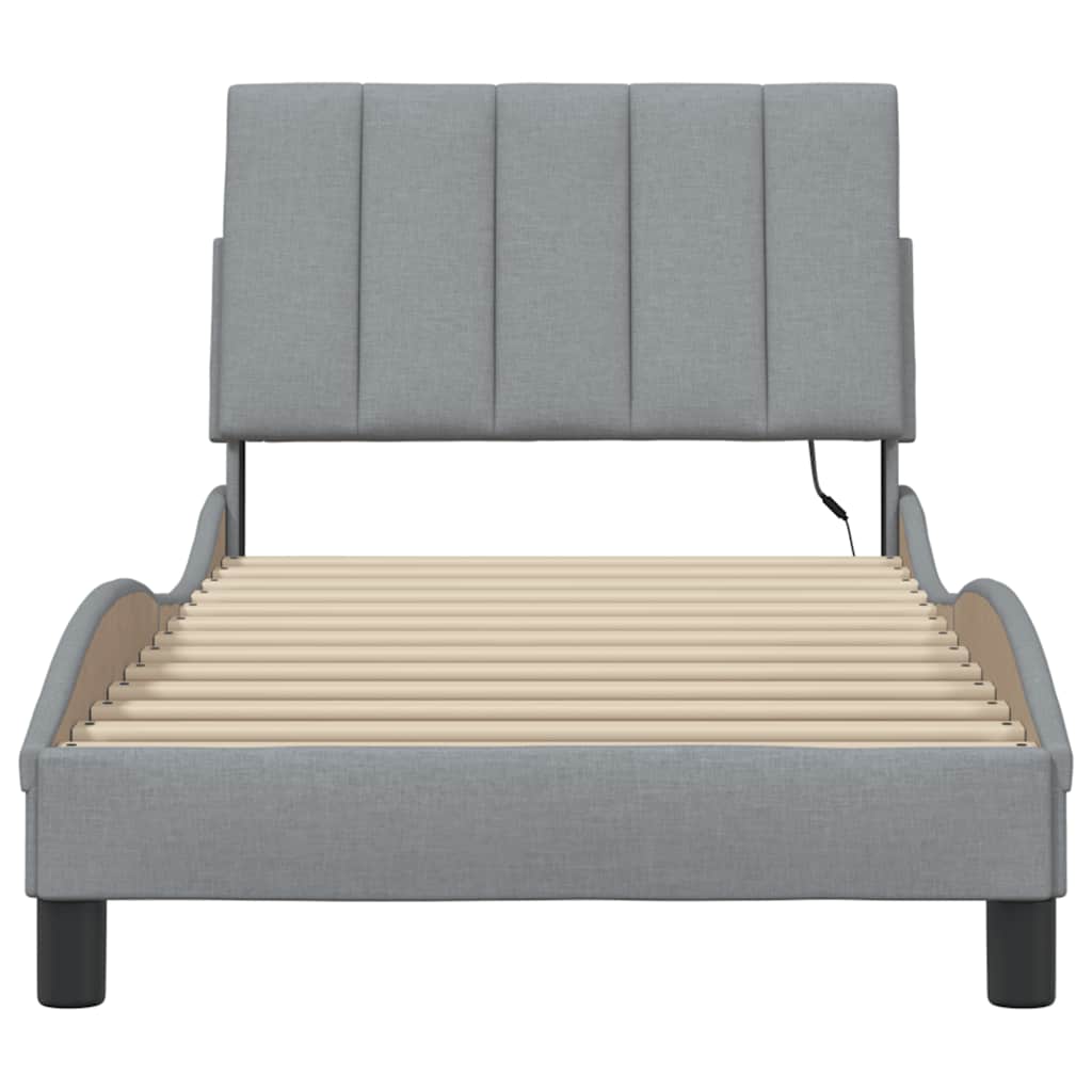 Bedframe zonder matras "Hanko" 90x190 cm stof lichtgrijs is nu te koop bij PeponiXL, paradijselijk wonen!