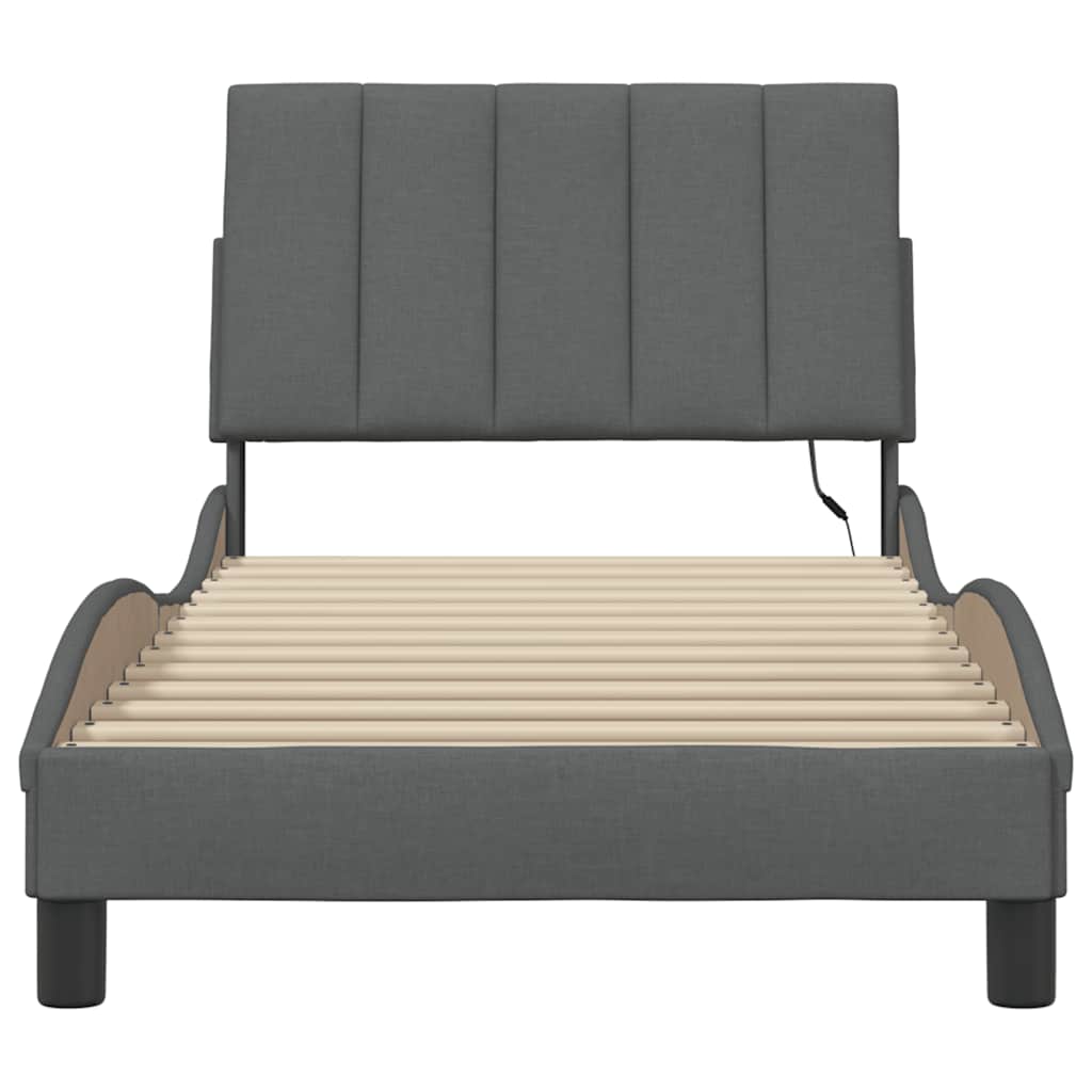 Bedframe zonder matras "Hanko" 90x190 cm stof donkergrijs is nu te koop bij PeponiXL, paradijselijk wonen!