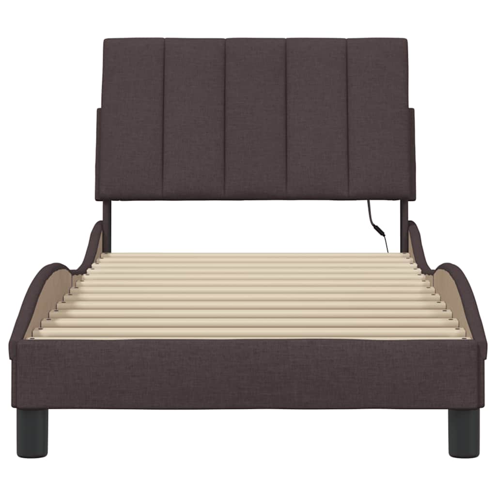 Bedframe zonder matras "Hanko" 90x190 cm stof donkerbruin is nu te koop bij PeponiXL, paradijselijk wonen!