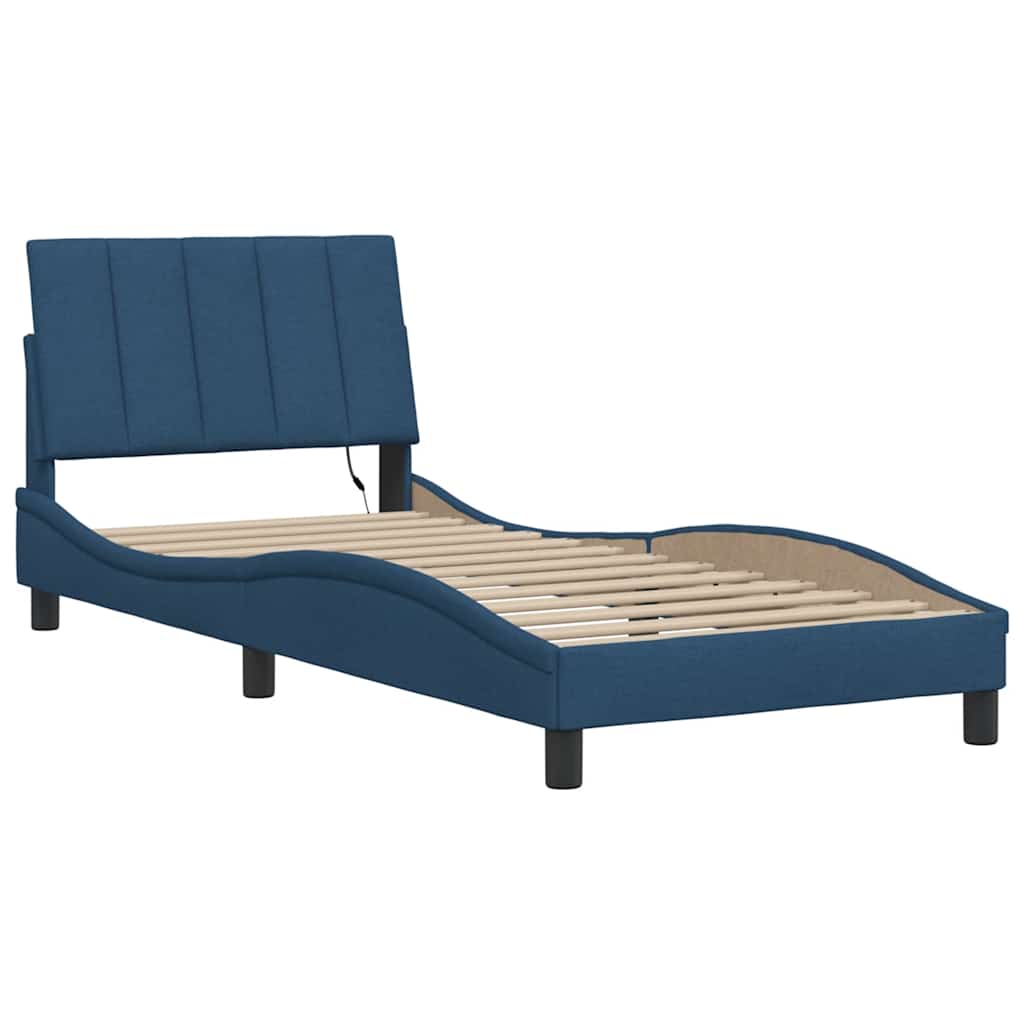 Bedframe zonder matras "Hanko" 90x200 cm stof blauw is nu te koop bij PeponiXL, paradijselijk wonen!