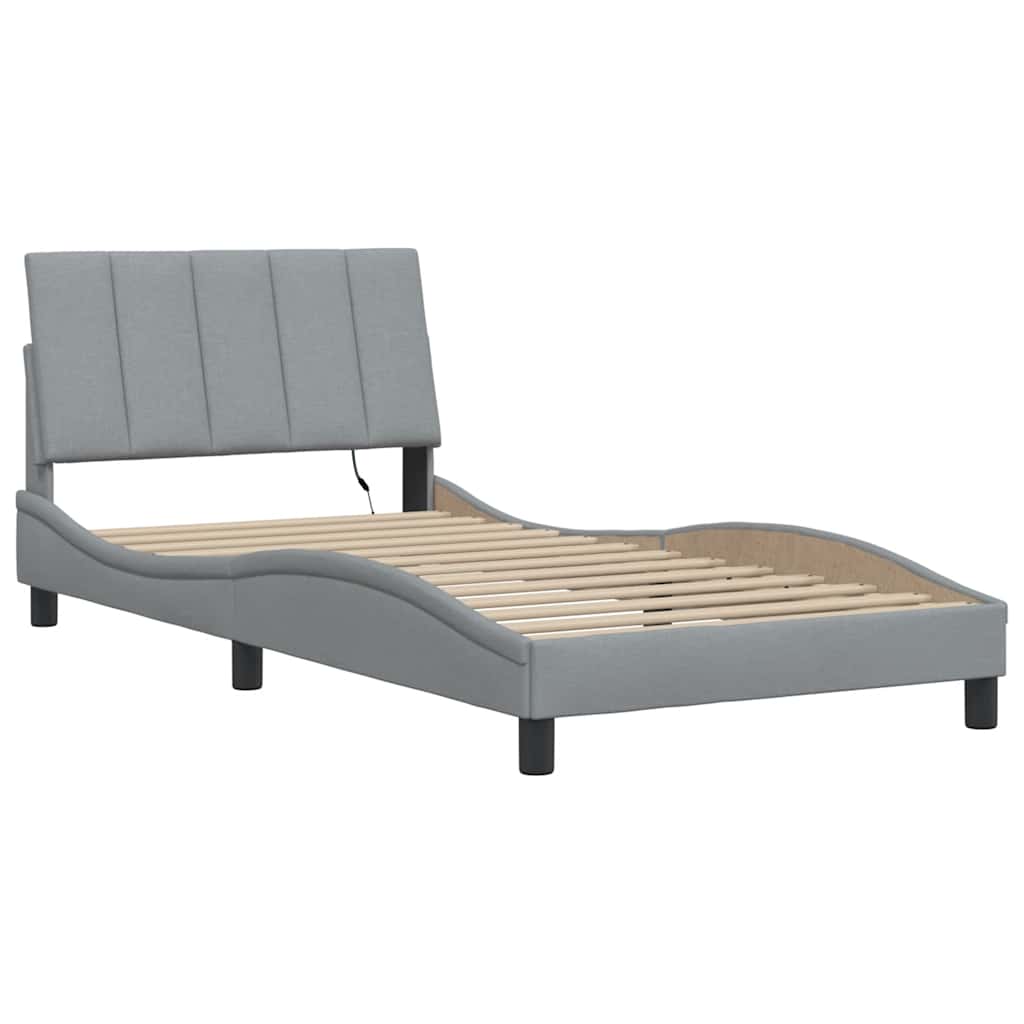 Bedframe zonder matras "Hanko" 100x200 cm stof lichtgrijs is nu te koop bij PeponiXL, paradijselijk wonen!