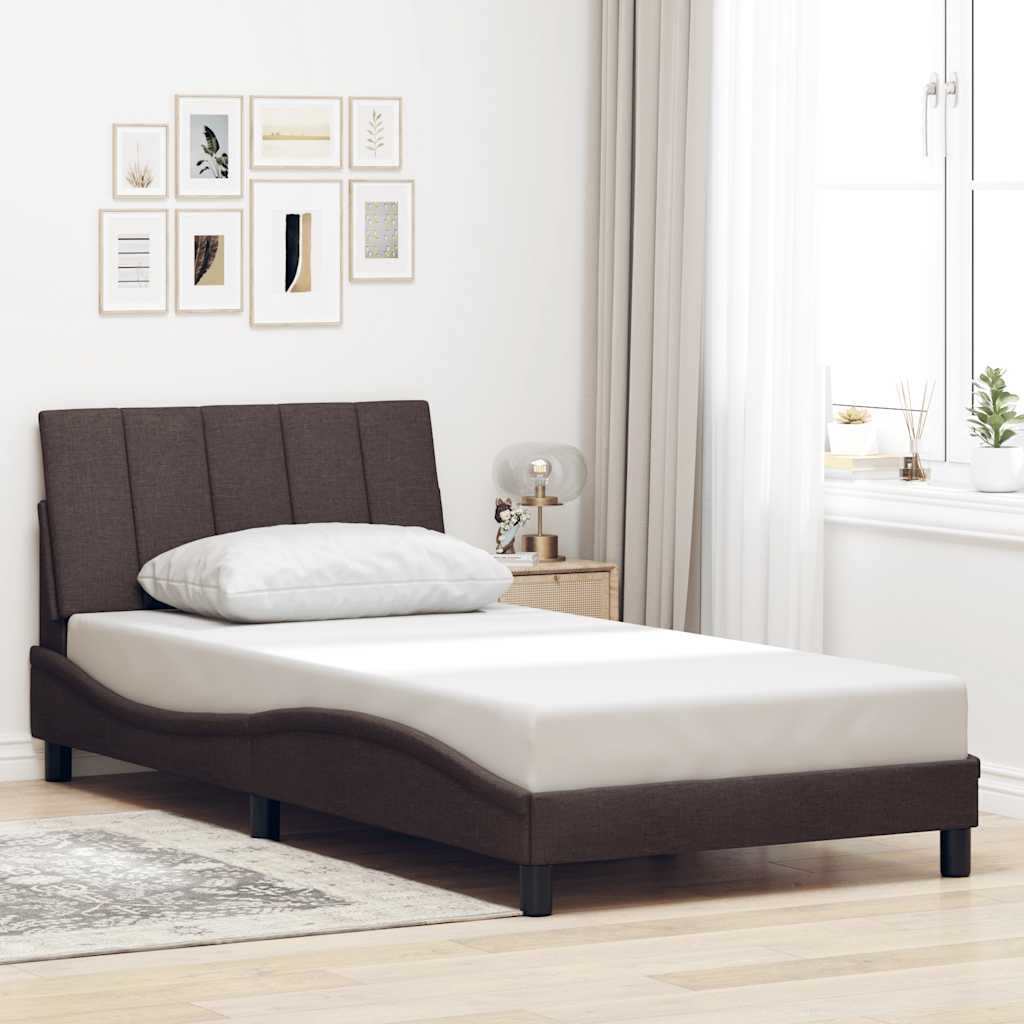 Bedframe zonder matras "Hanko" 100x200 cm stof donkerbruin is nu te koop bij PeponiXL, paradijselijk wonen!