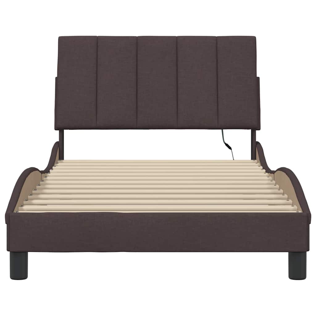 Bedframe zonder matras "Hanko" 100x200 cm stof donkerbruin is nu te koop bij PeponiXL, paradijselijk wonen!