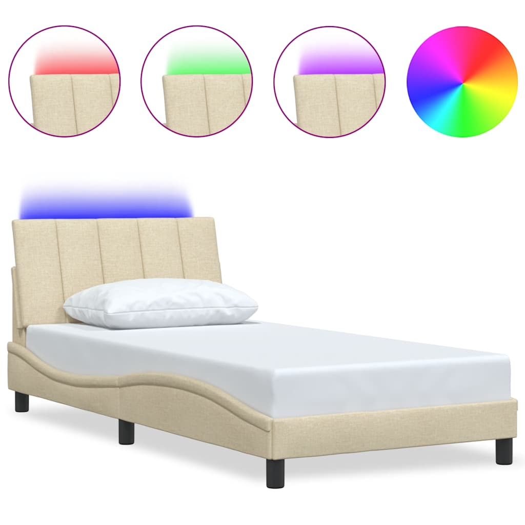 Bedframe zonder matras "Hanko" 100x200 cm stof crèmekleurig is nu te koop bij PeponiXL, paradijselijk wonen!