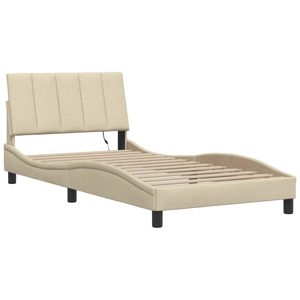 Bedframe zonder matras "Hanko" 100x200 cm stof crèmekleurig is nu te koop bij PeponiXL, paradijselijk wonen!