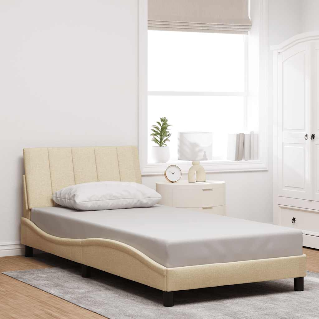 Bedframe zonder matras "Hanko" 100x200 cm stof crèmekleurig is nu te koop bij PeponiXL, paradijselijk wonen!