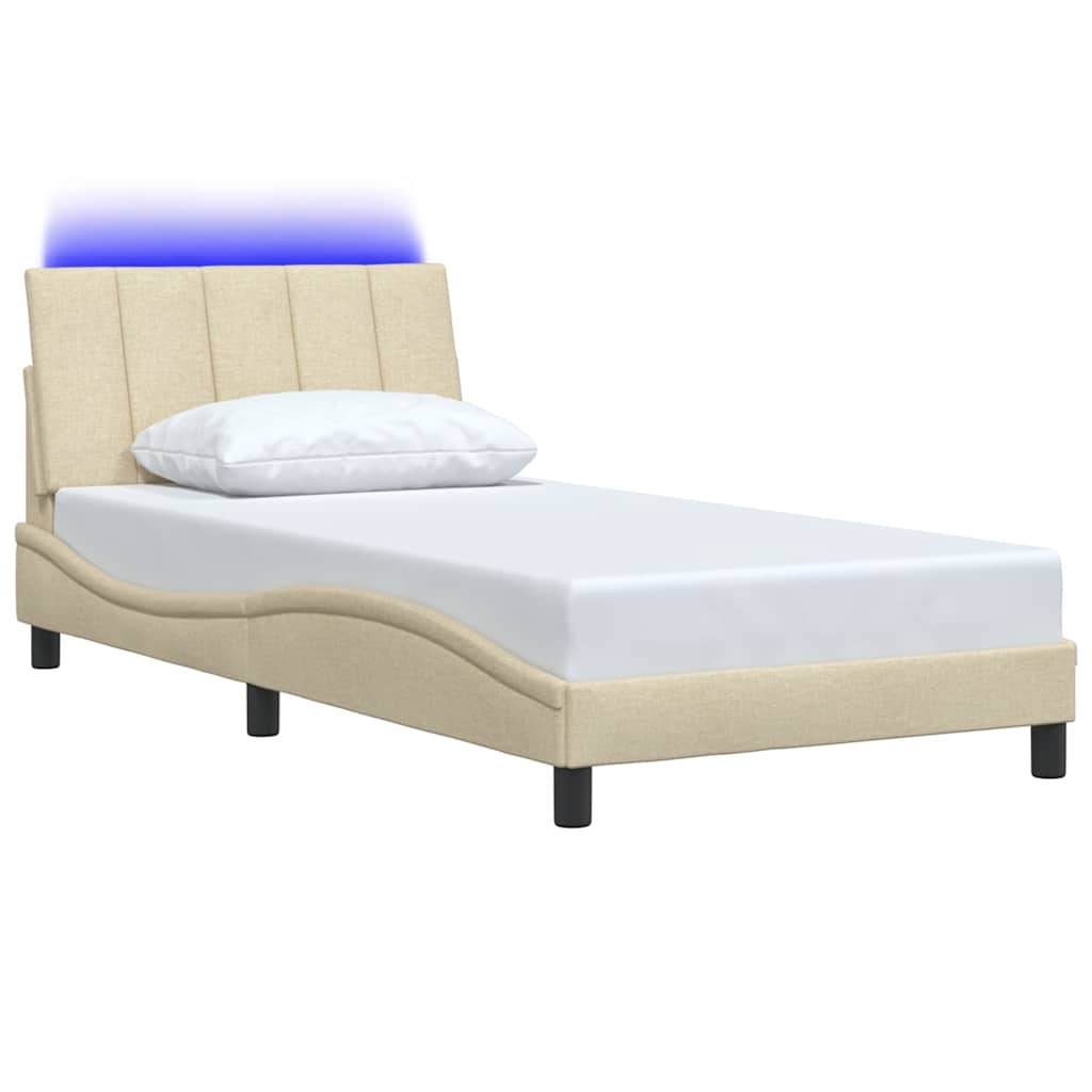 Bedframe zonder matras "Hanko" 100x200 cm stof crèmekleurig is nu te koop bij PeponiXL, paradijselijk wonen!