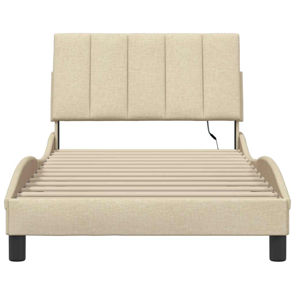 Bedframe zonder matras "Hanko" 100x200 cm stof crèmekleurig is nu te koop bij PeponiXL, paradijselijk wonen!