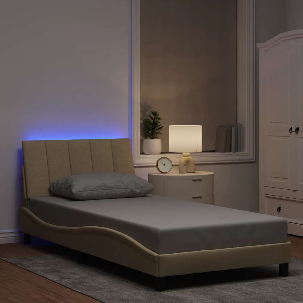 Bedframe zonder matras "Hanko" 100x200 cm stof crèmekleurig is nu te koop bij PeponiXL, paradijselijk wonen!