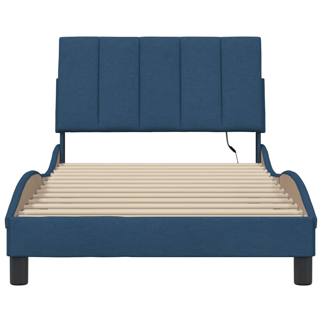 Bedframe zonder matras "Hanko" 100x200 cm stof blauw is nu te koop bij PeponiXL, paradijselijk wonen!