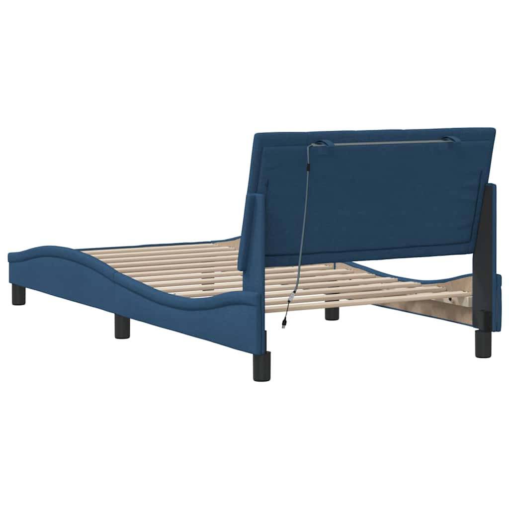 Bedframe zonder matras "Hanko" 100x200 cm stof blauw is nu te koop bij PeponiXL, paradijselijk wonen!