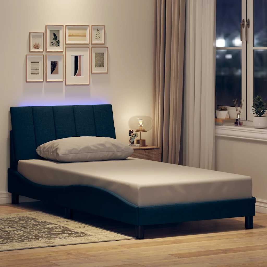 Bedframe zonder matras "Hanko" 100x200 cm stof blauw is nu te koop bij PeponiXL, paradijselijk wonen!