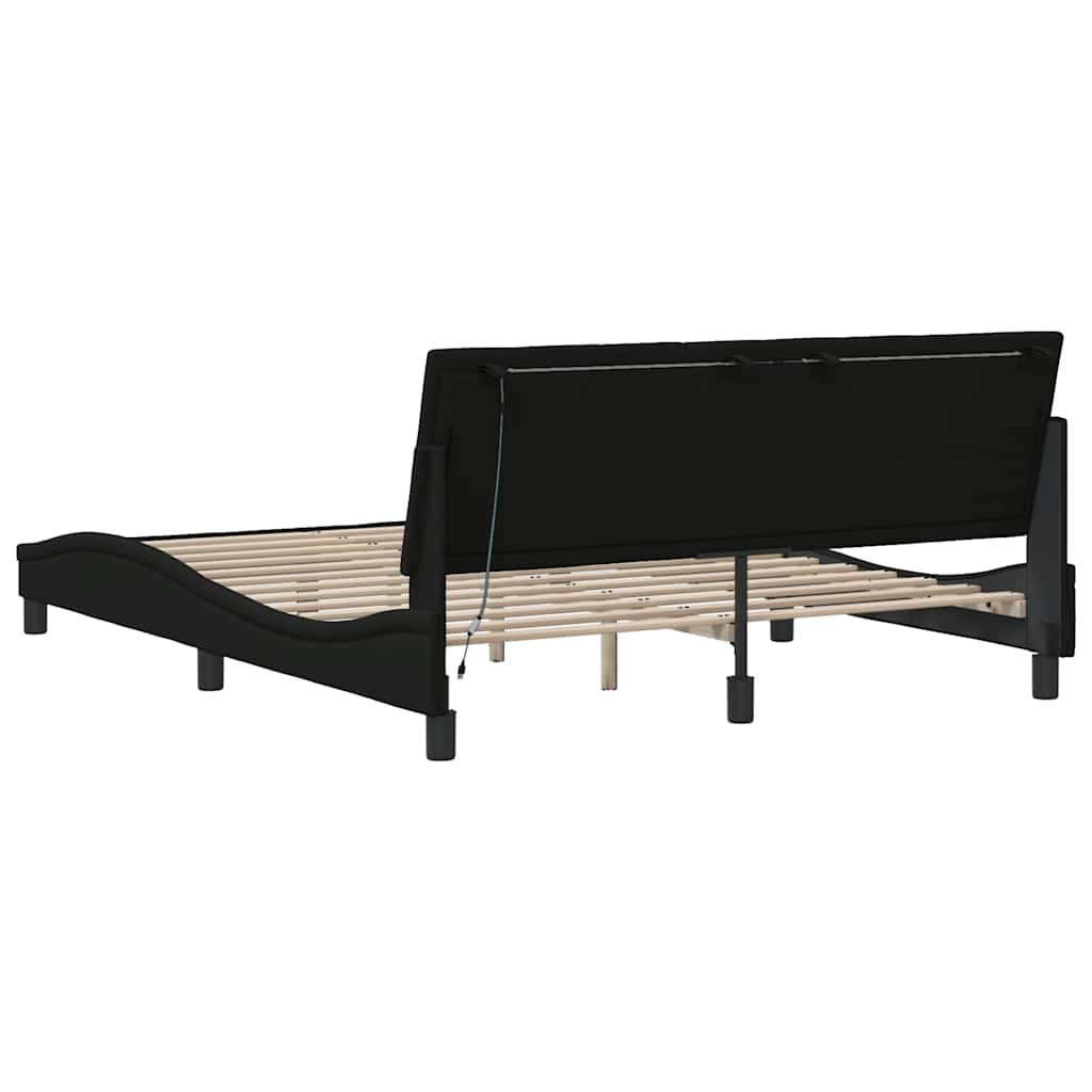 Bedframe zonder matras "Hanko" stof zwart 160x200 cm is nu te koop bij PeponiXL, paradijselijk wonen!
