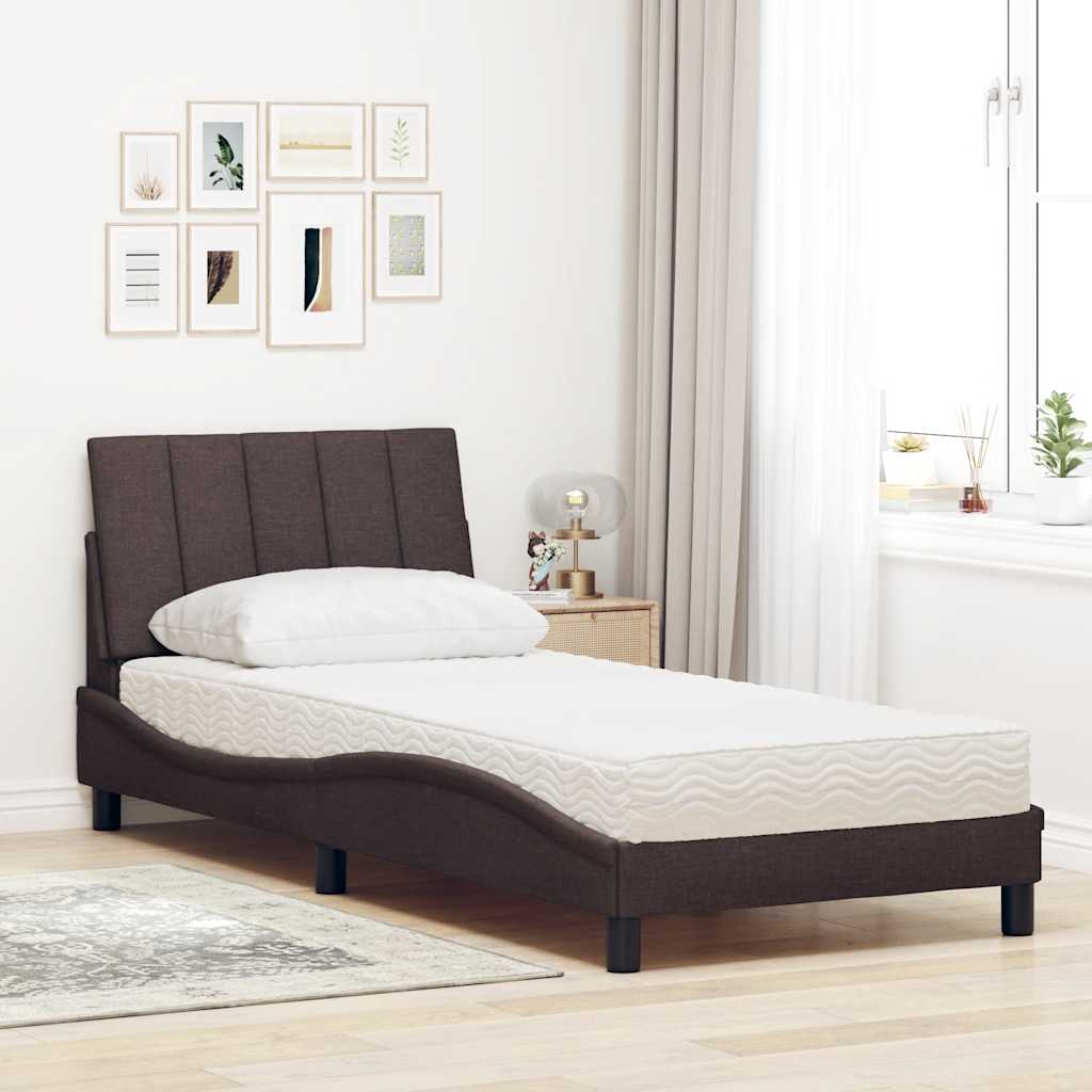 Bed met matras "Hanko" stof donkerbruin 80x200 cm is nu te koop bij PeponiXL, paradijselijk wonen!