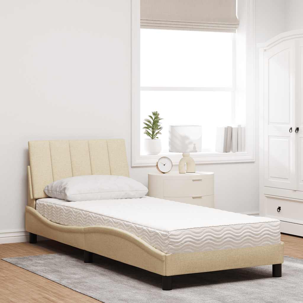 Bed met matras "Hanko" stof crèmekleurig 80x200 cm is nu te koop bij PeponiXL, paradijselijk wonen!