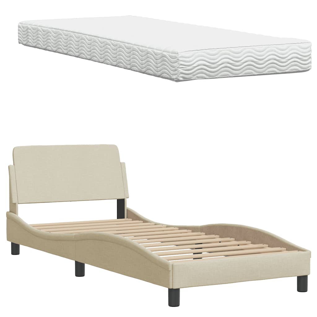Bed met matras "Hanko" stof crèmekleurig 80x200 cm is nu te koop bij PeponiXL, paradijselijk wonen!