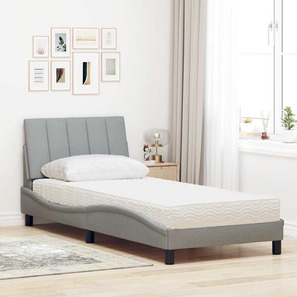 Bed met matras "Hanko" stof lichtgrijs 90x190 cm is nu te koop bij PeponiXL, paradijselijk wonen!