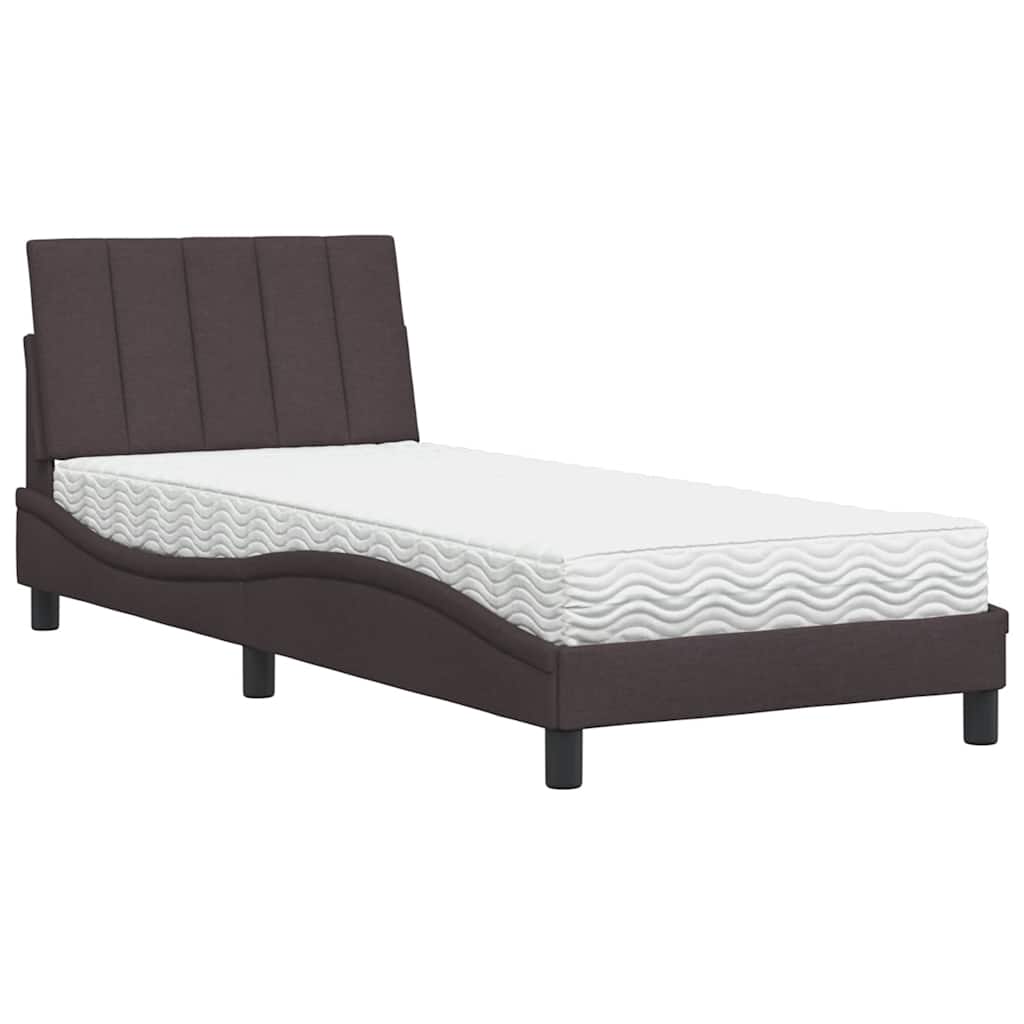 Bed met matras "Hanko" stof donkerbruin 90x190 cm is nu te koop bij PeponiXL, paradijselijk wonen!