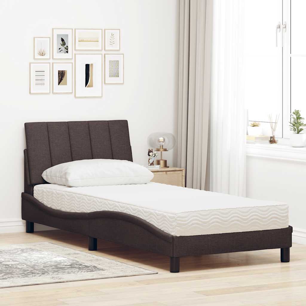 Bed met matras "Hanko" stof donkerbruin 90x190 cm is nu te koop bij PeponiXL, paradijselijk wonen!