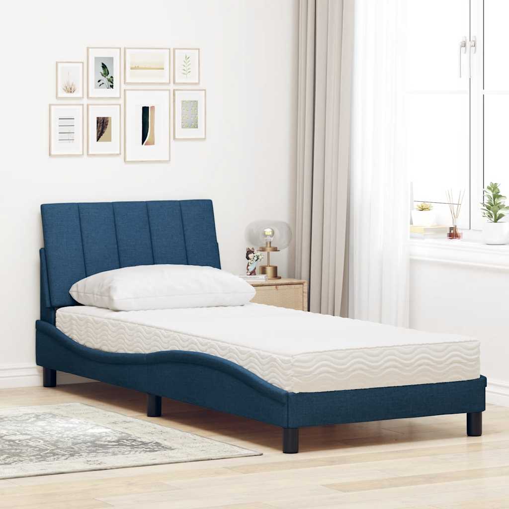 Bed met matras "Hanko" stof blauw 90x190 cm is nu te koop bij PeponiXL, paradijselijk wonen!