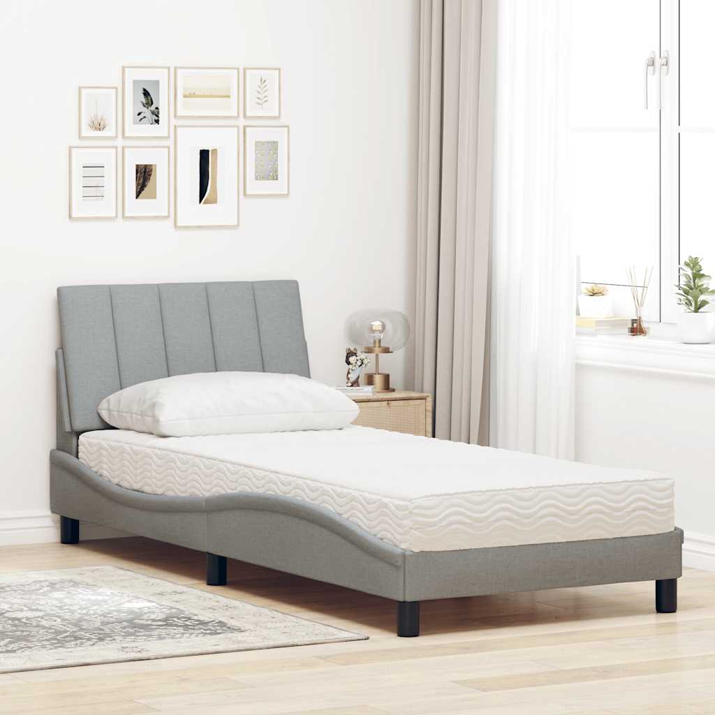 Bed met matras "Hanko" stof lichtgrijs 90x200 cm is nu te koop bij PeponiXL, paradijselijk wonen!
