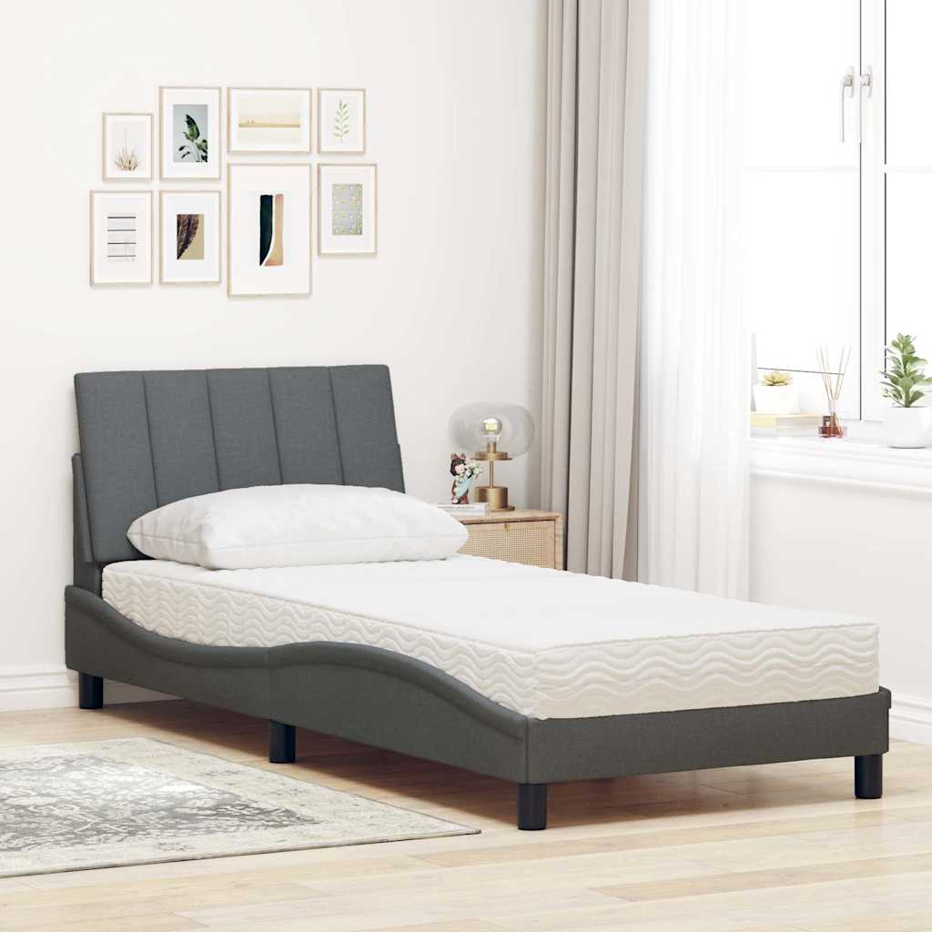 Bed met matras "Hanko" stof donkergrijs 90x200 cm is nu te koop bij PeponiXL, paradijselijk wonen!