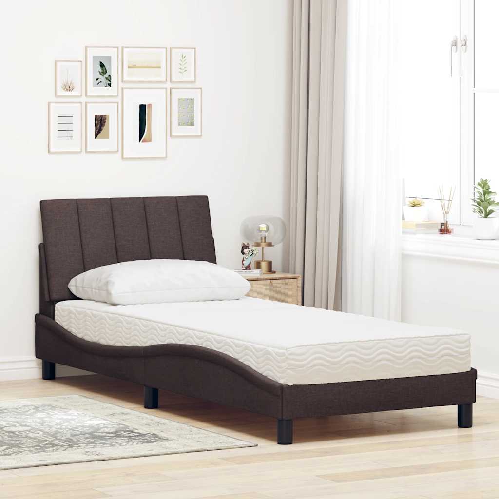 Bed met matras "Hanko" stof donkerbruin 90x200 cm is nu te koop bij PeponiXL, paradijselijk wonen!