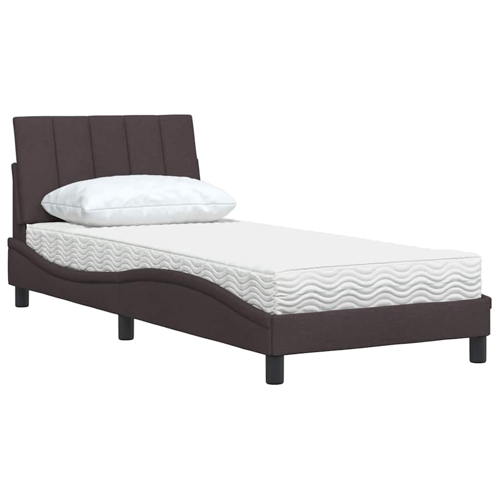 Bed met matras "Hanko" stof donkerbruin 90x200 cm is nu te koop bij PeponiXL, paradijselijk wonen!
