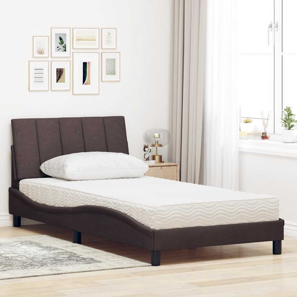 Bed met matras "Hanko" stof donkerbruin 100x200 cm is nu te koop bij PeponiXL, paradijselijk wonen!