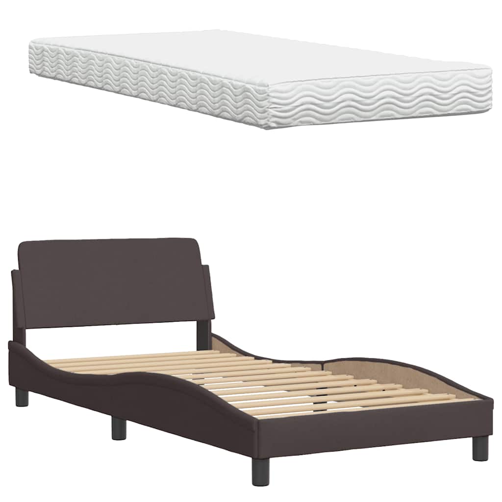 Bed met matras "Hanko" stof donkerbruin 100x200 cm is nu te koop bij PeponiXL, paradijselijk wonen!