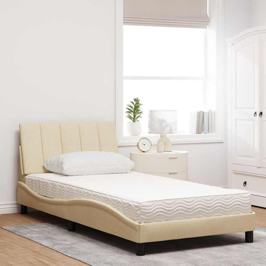 Bed met matras "Hanko" stof crèmekleurig 100x200 cm is nu te koop bij PeponiXL, paradijselijk wonen!