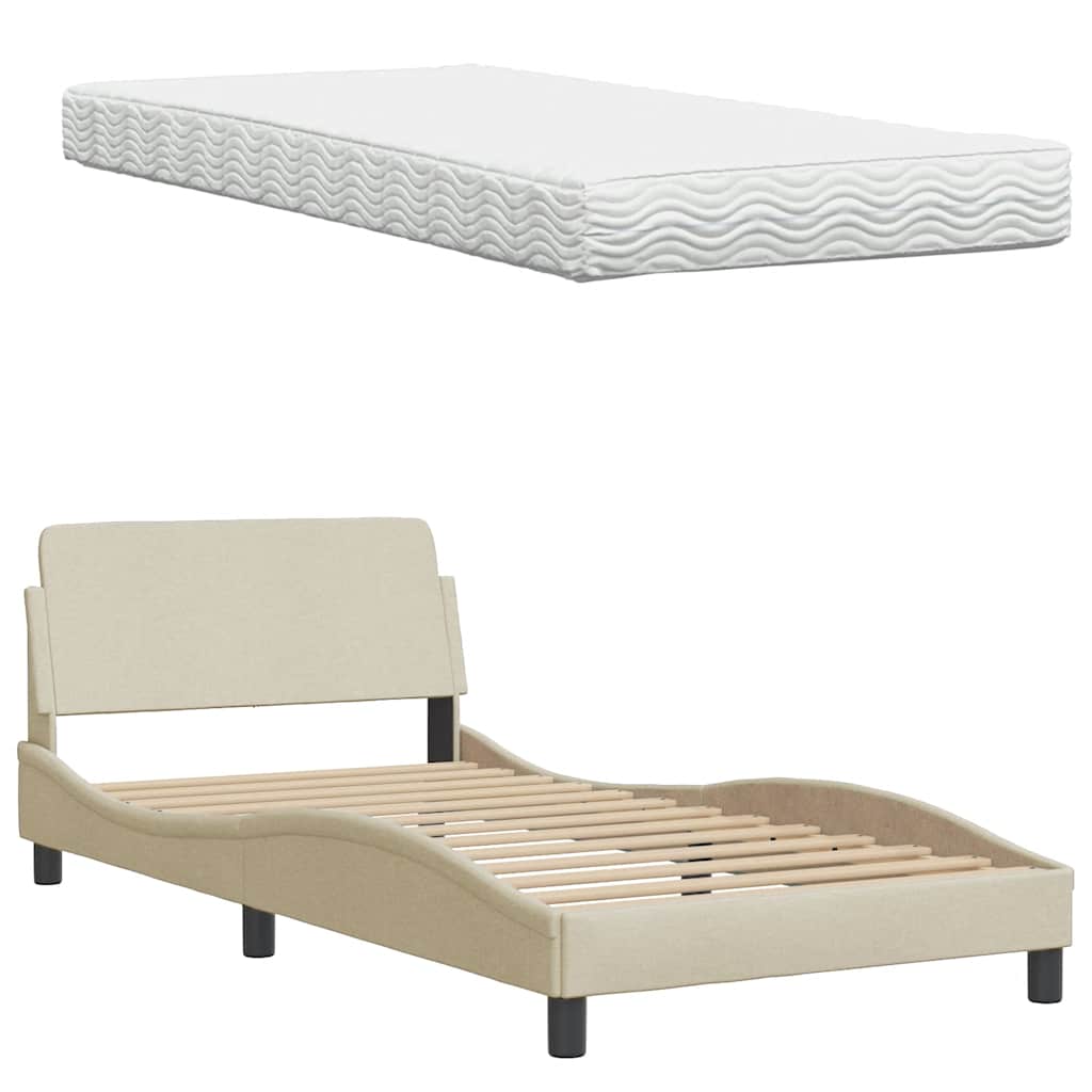 Bed met matras "Hanko" stof crèmekleurig 100x200 cm is nu te koop bij PeponiXL, paradijselijk wonen!