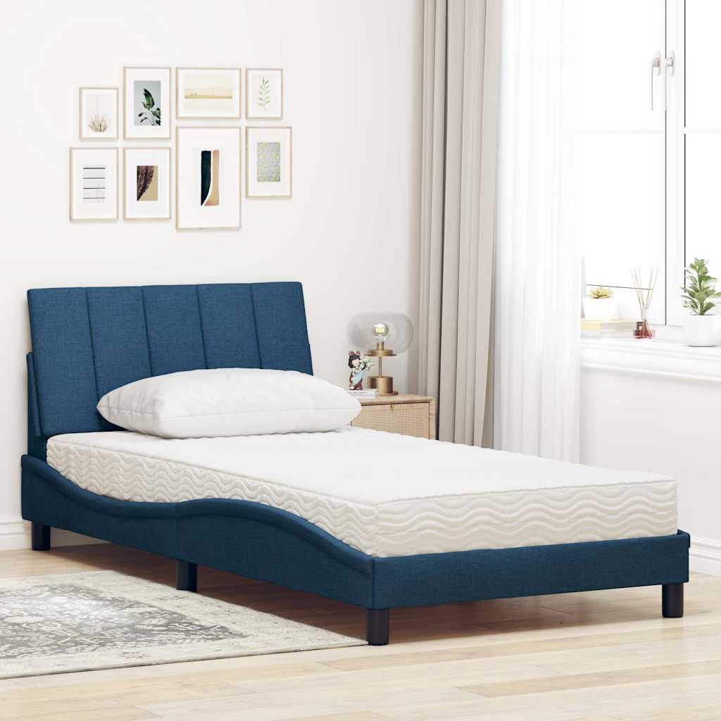 Bed met matras "Hanko" stof blauw 100x200 cm is nu te koop bij PeponiXL, paradijselijk wonen!