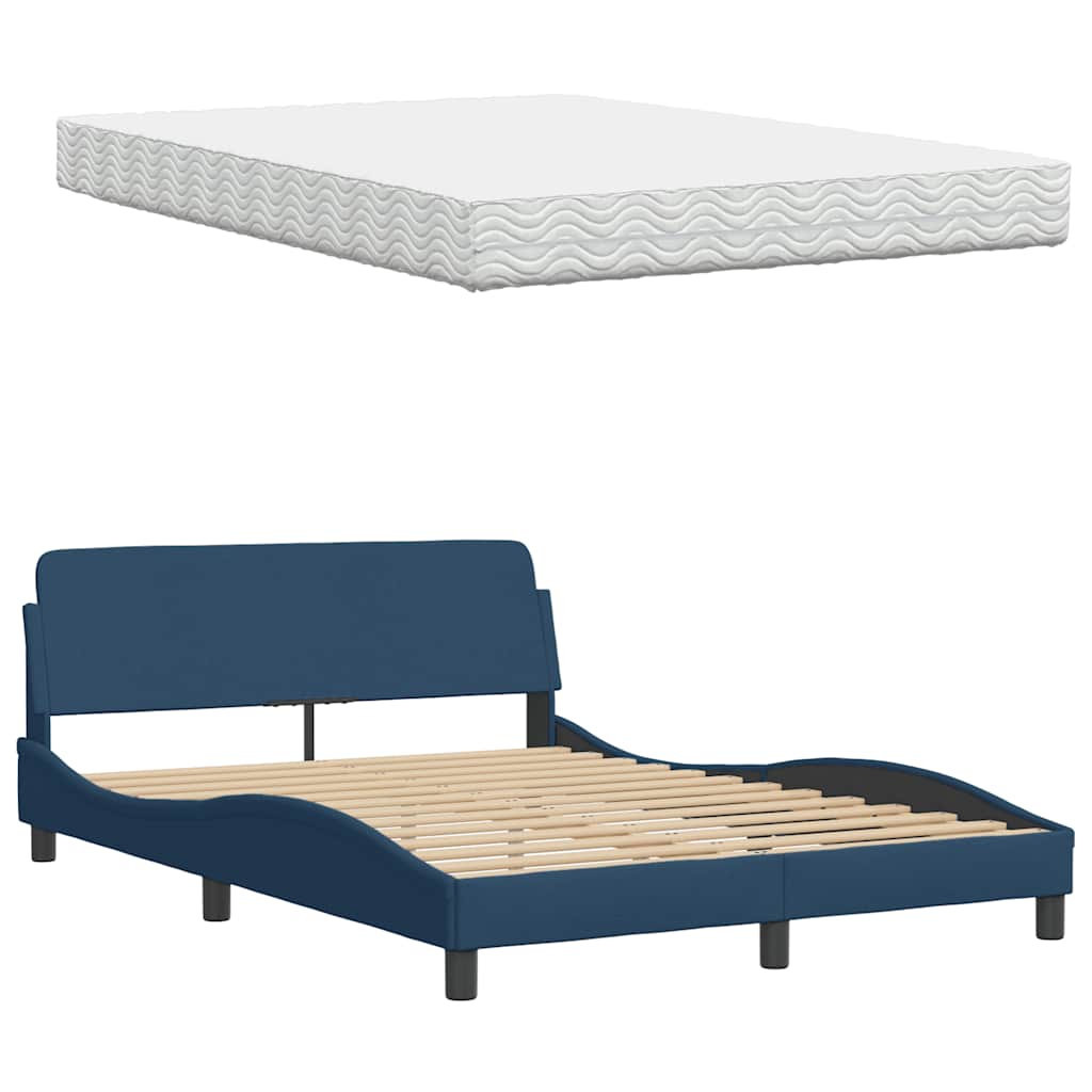 Bed met matras "Hanko" stof blauw 140x190 cm is nu te koop bij PeponiXL, paradijselijk wonen!