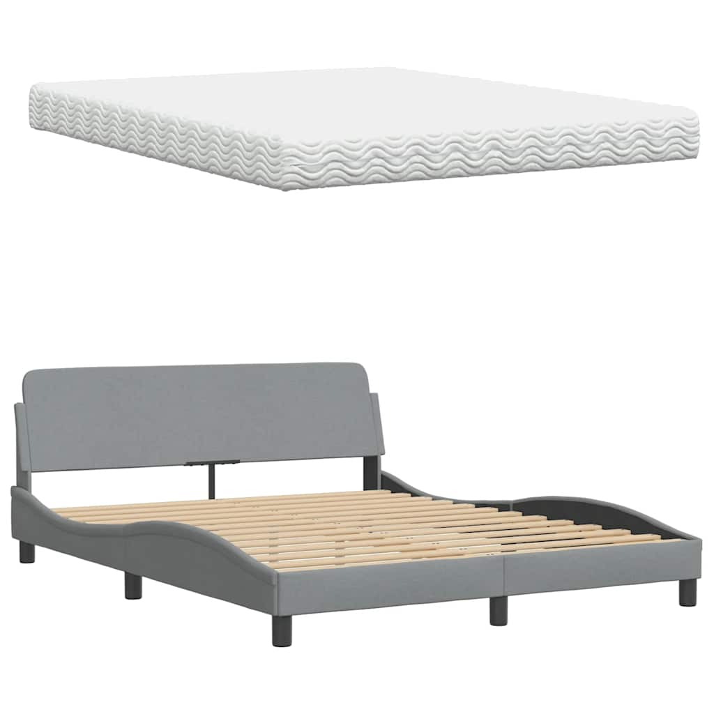 Bed met matras "Hanko" stof lichtgrijs 160x200 cm is nu te koop bij PeponiXL, paradijselijk wonen!