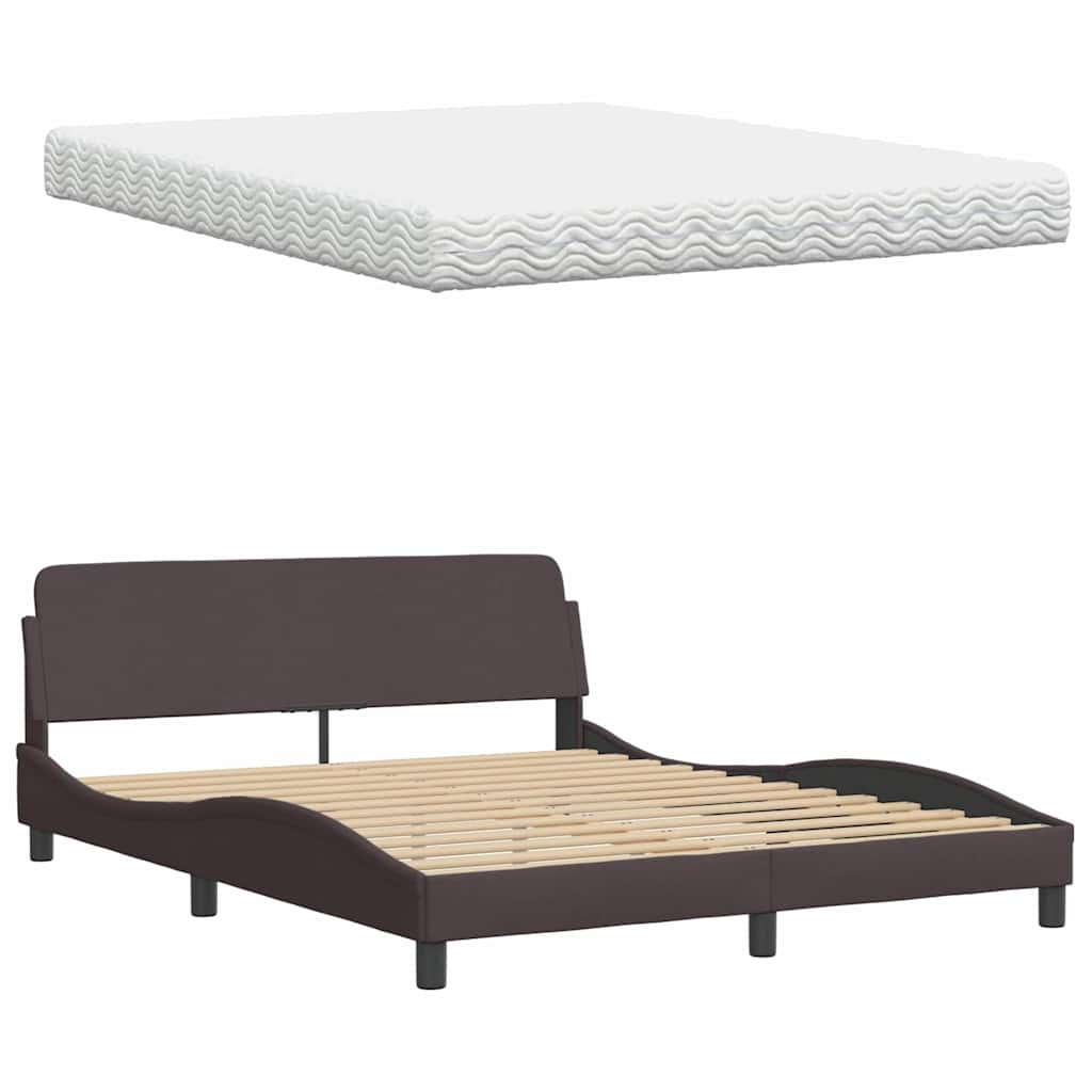 Bed met matras "Hanko" stof donkerbruin 160x200 cm is nu te koop bij PeponiXL, paradijselijk wonen!