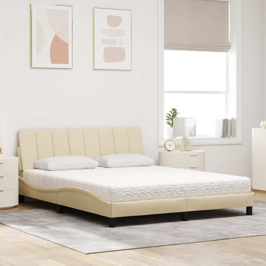 Bed met matras "Hanko" stof crèmekleurig 160x200 cm is nu te koop bij PeponiXL, paradijselijk wonen!