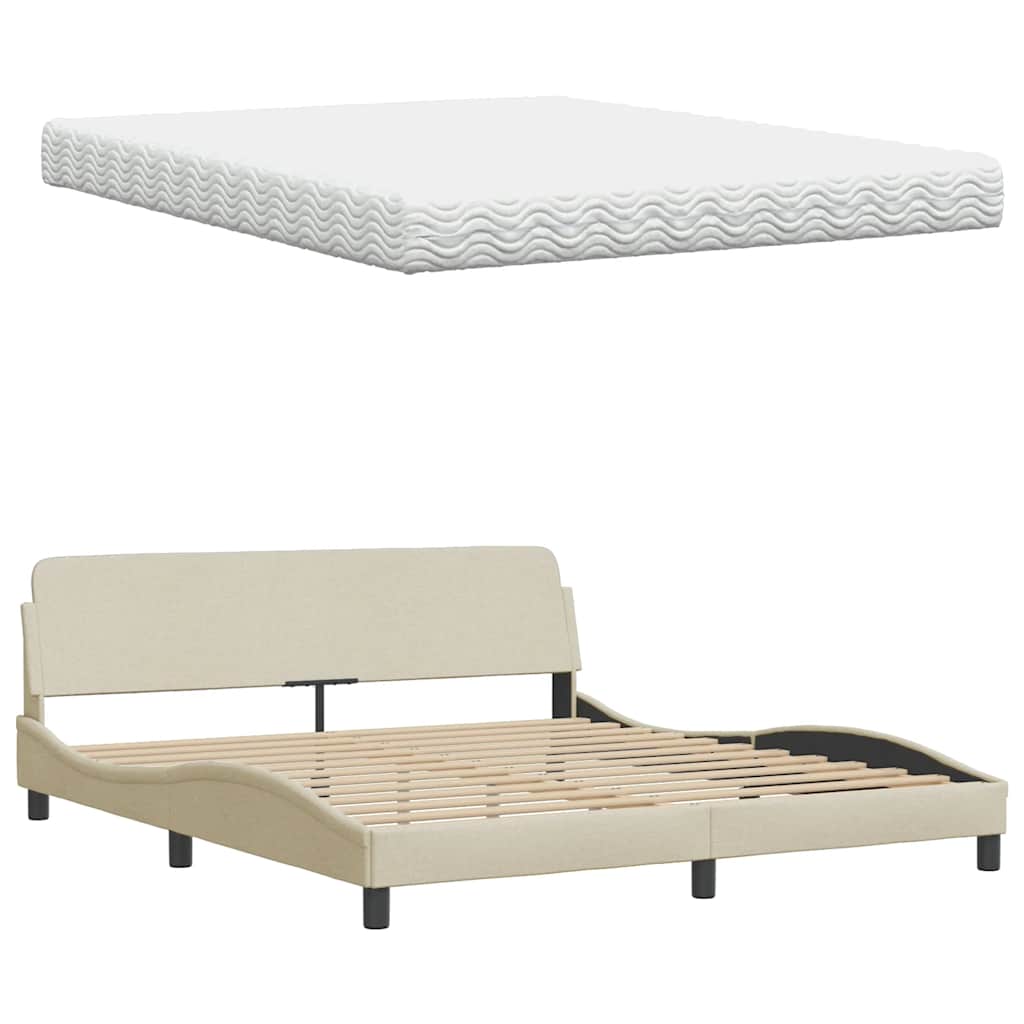 Bed met matras "Hanko" stof crèmekleurig 160x200 cm is nu te koop bij PeponiXL, paradijselijk wonen!