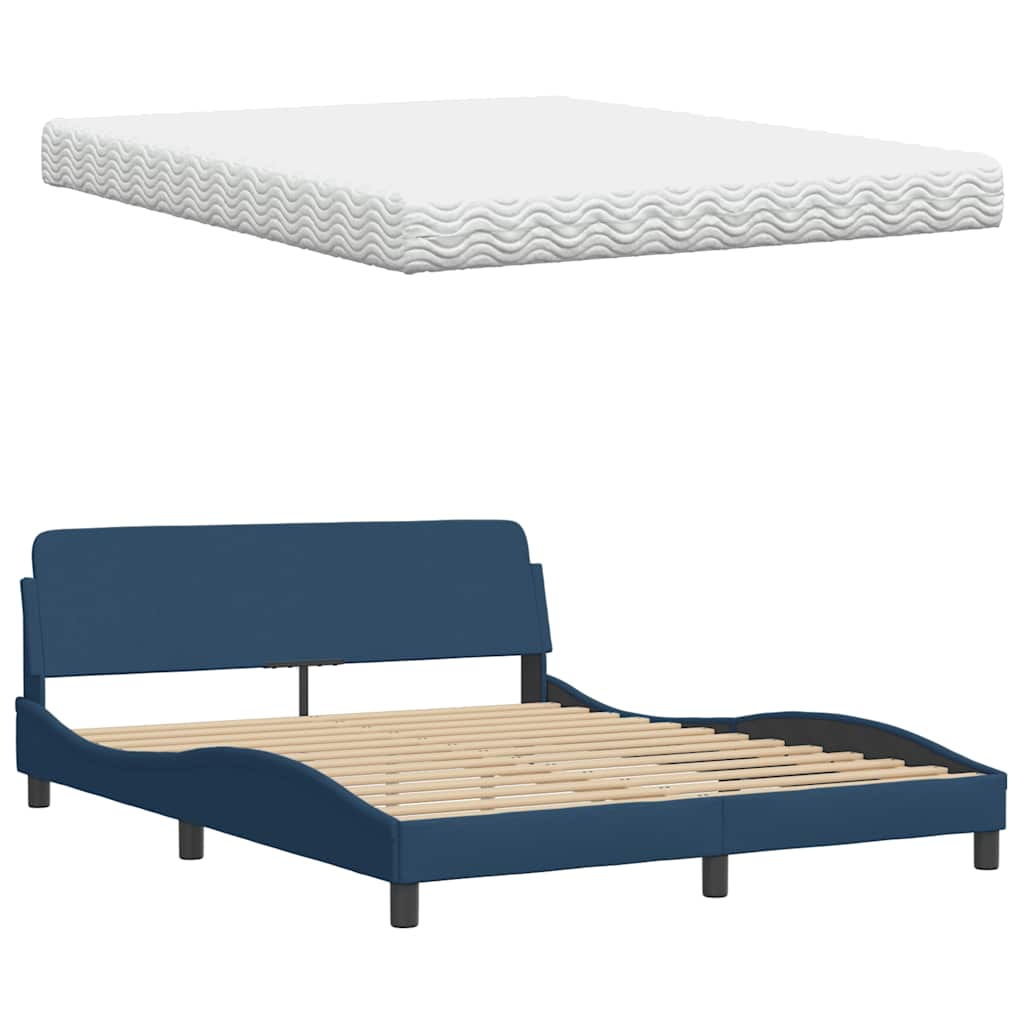 Bed met matras "Hanko" stof blauw 160x200 cm is nu te koop bij PeponiXL, paradijselijk wonen!