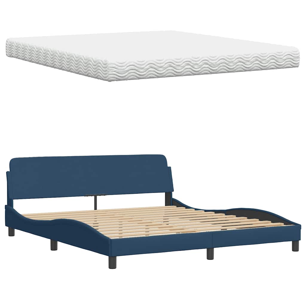 Bed met matras "Hanko" stof blauw 180x200 cm is nu te koop bij PeponiXL, paradijselijk wonen!