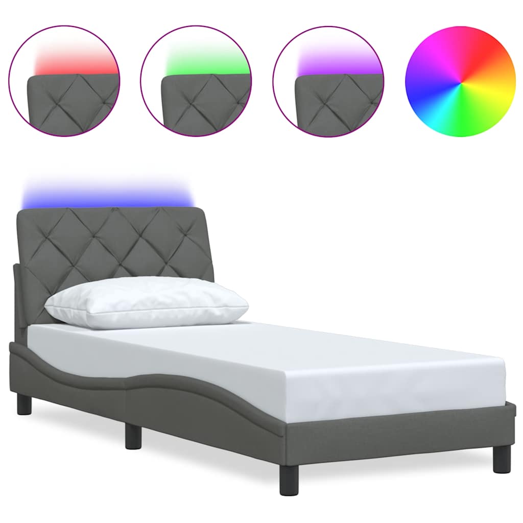 Bedframe met LED zonder matras 80x200 cm stof donkergrijs is nu te koop bij PeponiXL, paradijselijk wonen!