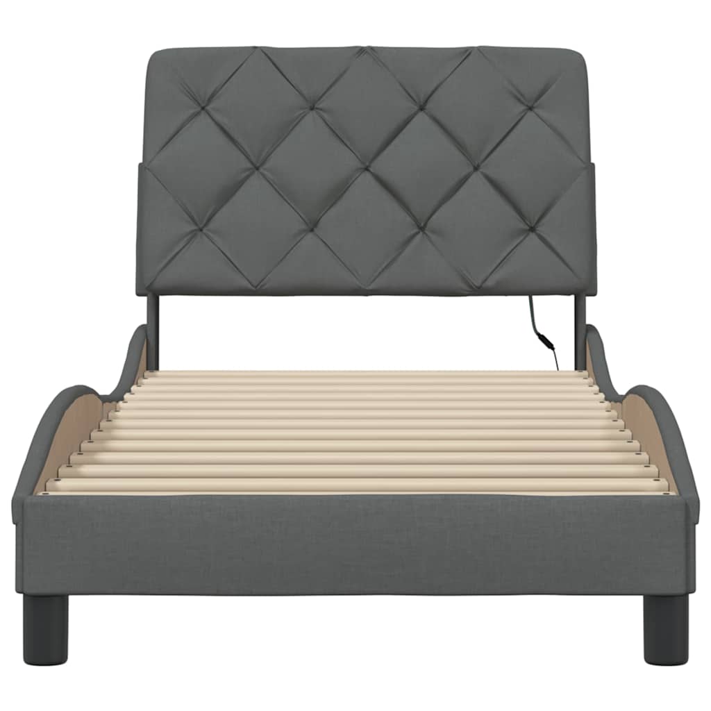 Bedframe met LED zonder matras 80x200 cm stof donkergrijs is nu te koop bij PeponiXL, paradijselijk wonen!