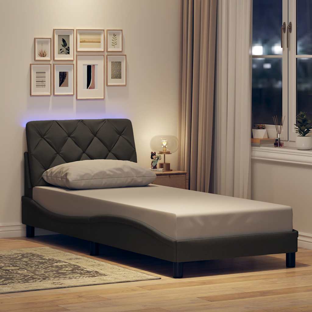 Bedframe met LED zonder matras 80x200 cm stof donkergrijs is nu te koop bij PeponiXL, paradijselijk wonen!